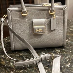 Coach Light Gray Satchel with Gold Details